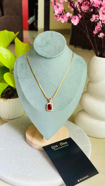 Ruby Emerald Gold Plated Stainless Steel Necklace